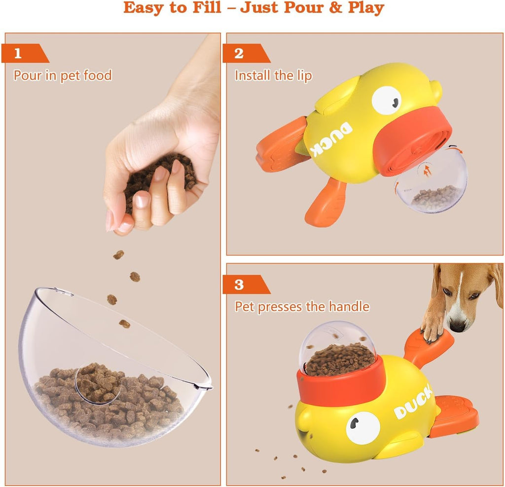 Interactive Dog Treat Dispenser Toy & Slow Feeder Dog Bowls - Duck-Shaped Puzzle Toy for Mental Stimulation, Adjustable Food Outlet for Small to Medium Cats and Dogs