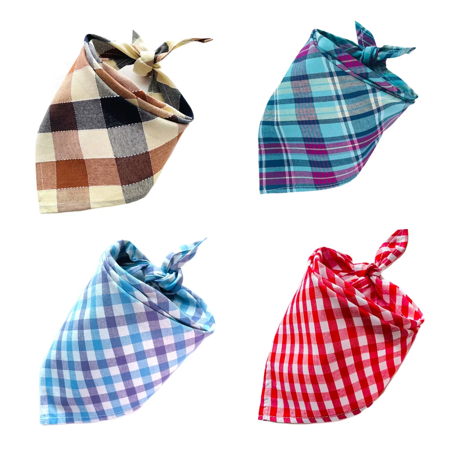 30/50Pcs Cotton Plaid Dog Bandanas Thin Style Small Large Dog Scarves Bibs Collar Pet Dog Accessories for Summer