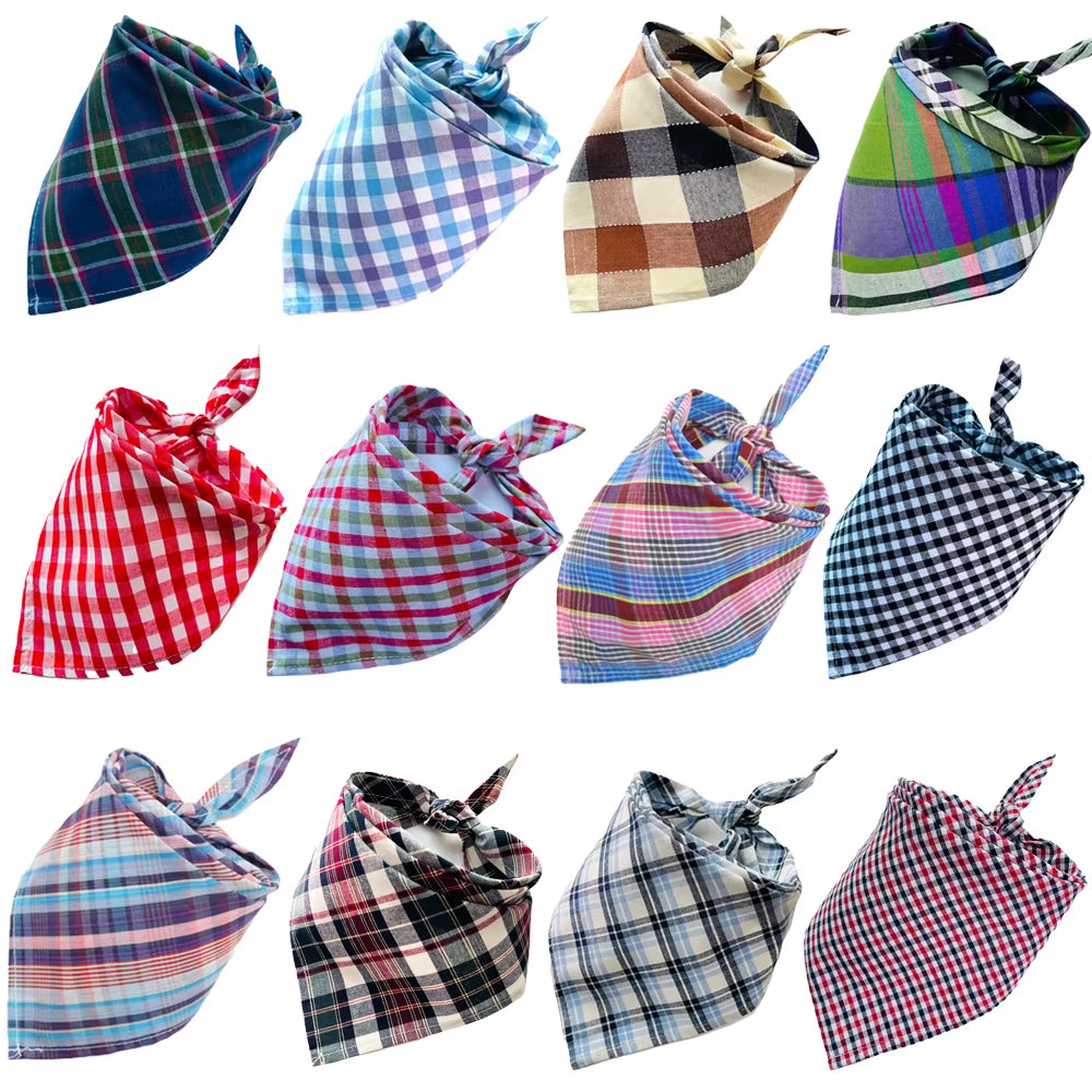 30/50Pcs Cotton Plaid Dog Bandanas Thin Style Small Large Dog Scarves Bibs Collar Pet Dog Accessories for Summer