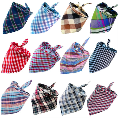 30/50Pcs Cotton Plaid Dog Bandanas Thin Style Small Large Dog Scarves Bibs Collar Pet Dog Accessories for Summer
